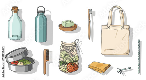 Assortment of Reusable Eco-Friendly Household and Personal Care Items.