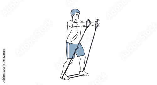 Man exercising with resistance band performing a strength training workout.