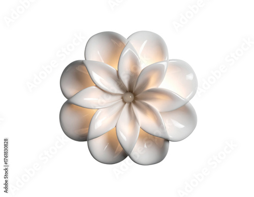 Floating Starlight Glow Ceramic Flower with Halo Illumination, Top-Down Abstract Composition, Isolated PNG