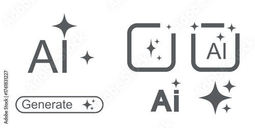 Ai generated icon. AI star icon. Tools for generate from the text. Computer help assistant. Large data processing concept. Icon element design for app and web. Vector illustration.