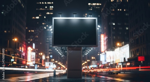 Billboard in the city at night, with an empty space to be filled with any content