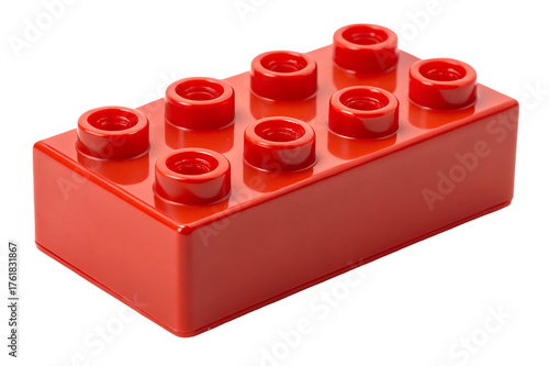 High quality red 4x4 Plastic Building Block isolated on white background. Educational Toy for Creative Construction Play on white