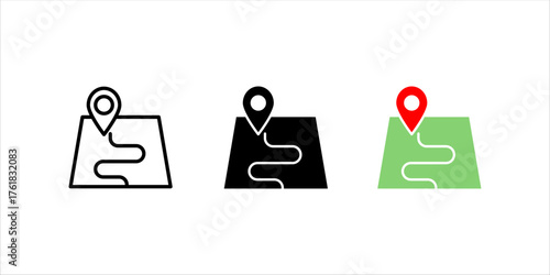 Maps icon set. collection. Roadmap, town, globe, traveling, research, navigation, satellite, position, map, location, guide and best solid icon .	