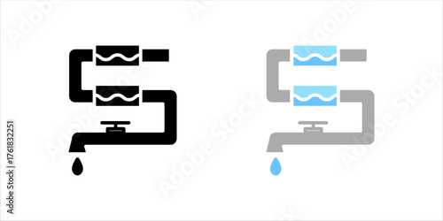 Water filtration linear icon set. Desalination process. Waterdrop falling. Sanitation system. Water purification. Thin line illustration. Contour symbol. Vector outline drawing. Editable stroke	
