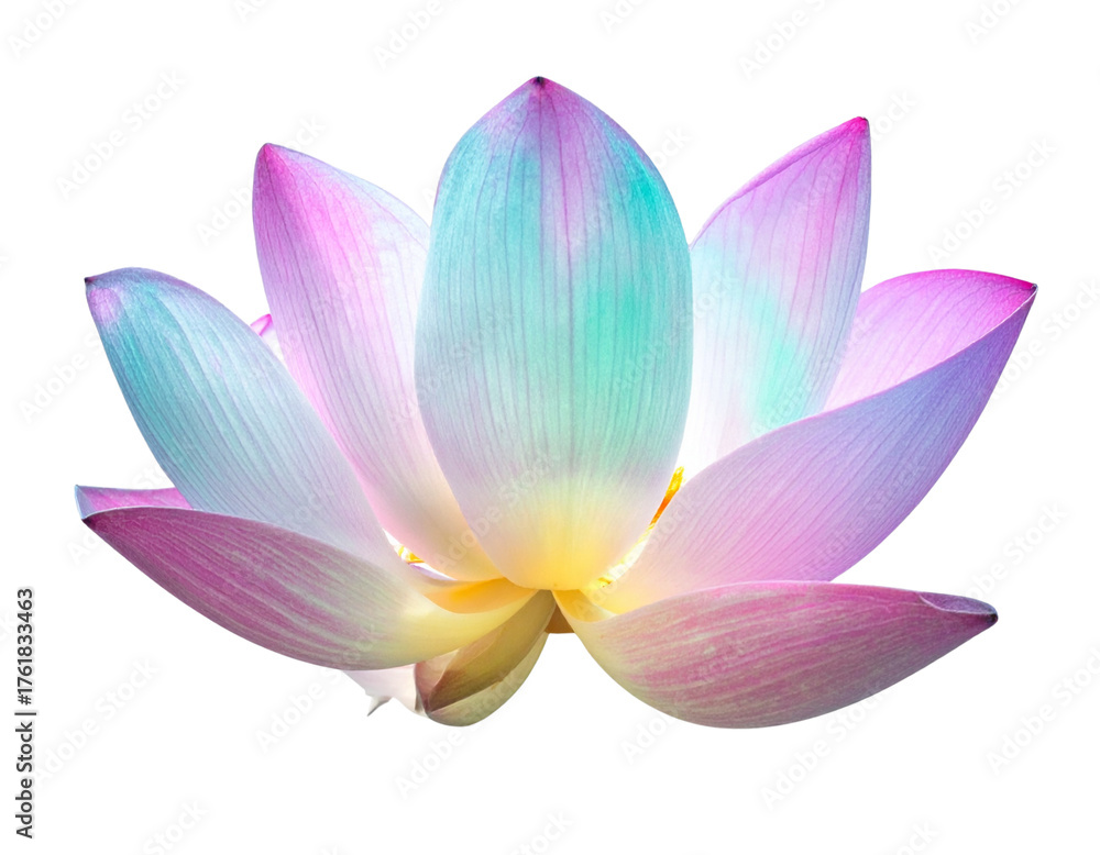 Fototapeta premium Floating Aurora Flower Pod Front View, Soft Multicolor Glow, Isolated on Transparent Background
