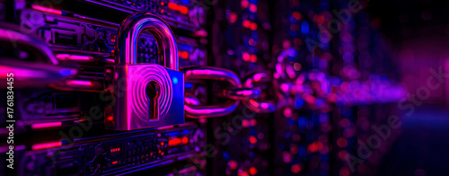 Secure digital lock on server, symbolizing cybersecurity and data protection