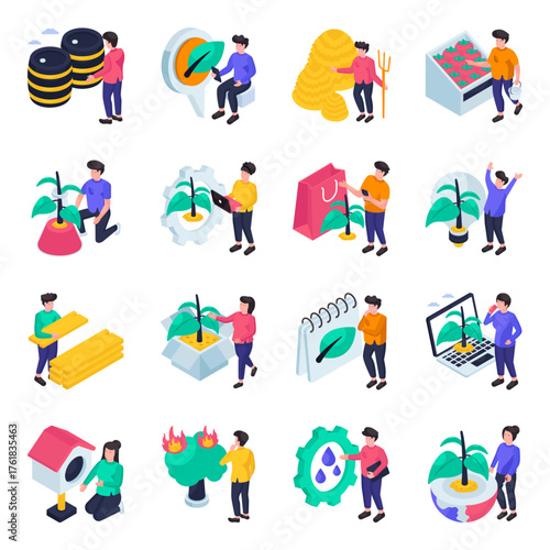 Set of Eco and Nature Isometric Illustrations