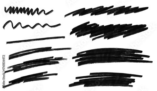 Hand-Drawn Black Marker Scribbles and Brush Strokes Set