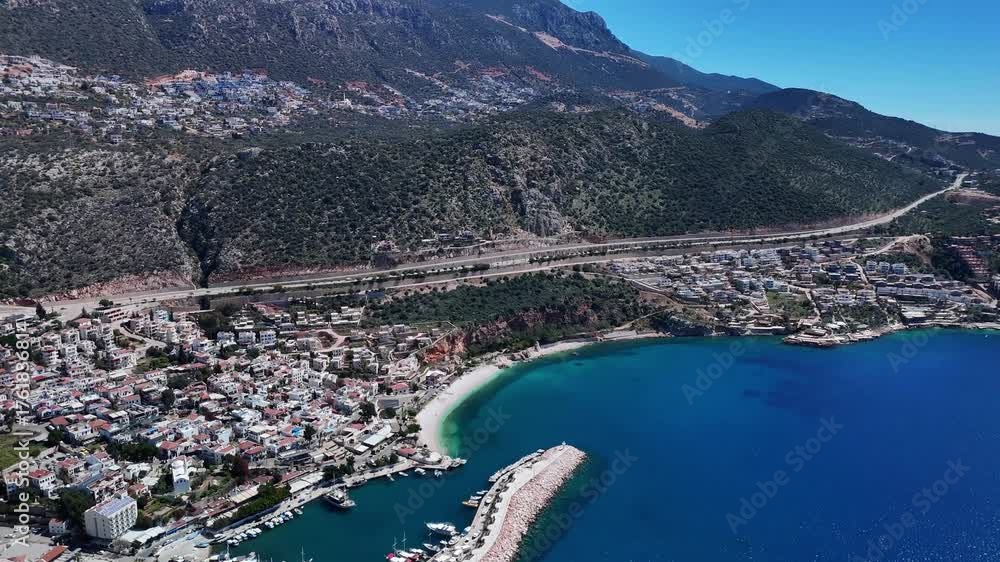 Panoramic View of White Villas, Marina, and Azure Mediterranean Coast.4K 60 fps