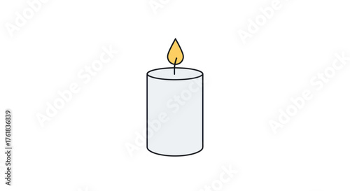 Lit White Candle with Yellow Flame Simple Illustration.