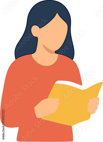 Woman Reading a Book Illustration of a Person Engrossed in Literature, Study, and Knowledge