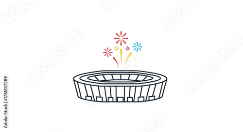 Outline of a Stadium with Fireworks Display.