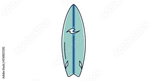 Light Blue Surfboard with Wave Logo and Swallowtail Design.