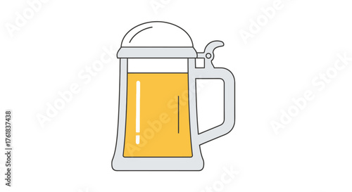 Stylized Beer Stein Filled with Golden Lager Beverage.
