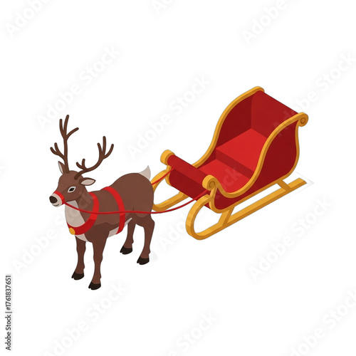 Christmas Reindeer and Sleigh Illustration. PNG Transparent