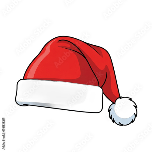 Classic Red Santa Hat with White Fur Trim and PomPom. PNG Transparent