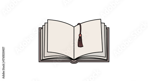 Open Book with Blank Pages and Tassel Bookmark Illustration.