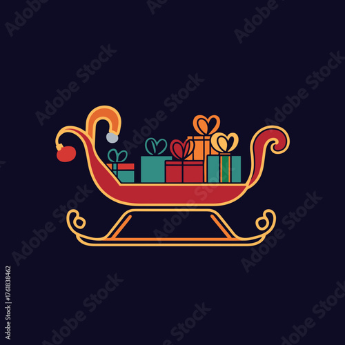 New Year themed vector of Santa's sleigh with gifts, dark night background