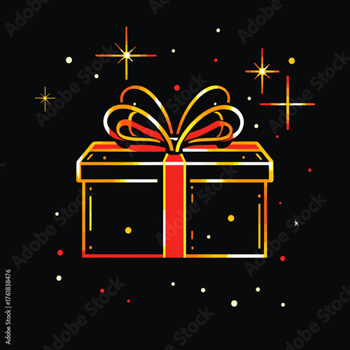Vector image of a gift box with ribbons on a festive background