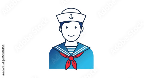 Cartoon Sailor Avatar Icon with Anchor Hat and Striped Shirt.