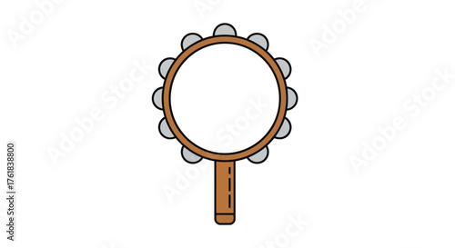 Cartoon Tambourine with Jingles and Wooden Handle Illustration.