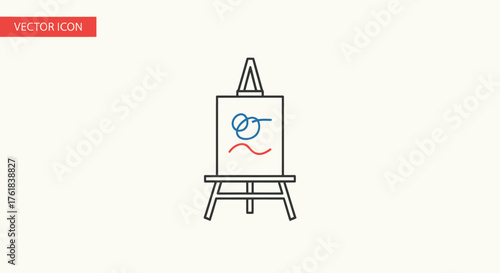 Minimalist Line Art of an Easel with a Canvas Displaying Abstract Strokes.