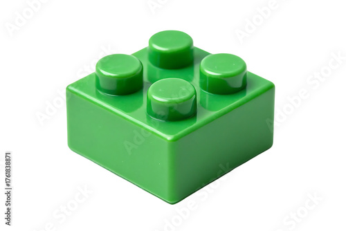 High quality Green 2x2 Plastic Building Block isolated on white background. Educational Toy for Creative Construction Play on white