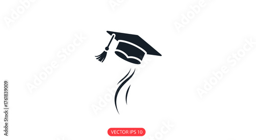 Graduation Cap Icon with Tassel and Stylized Silhouette.