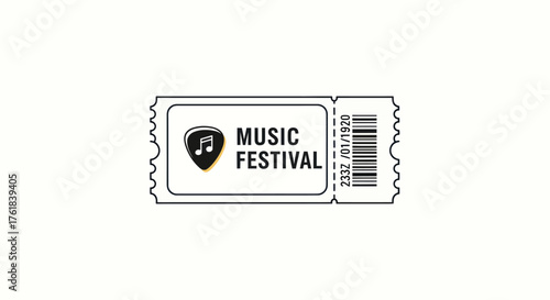 Music Festival Ticket with Note Icon and Serrated Edge Design.