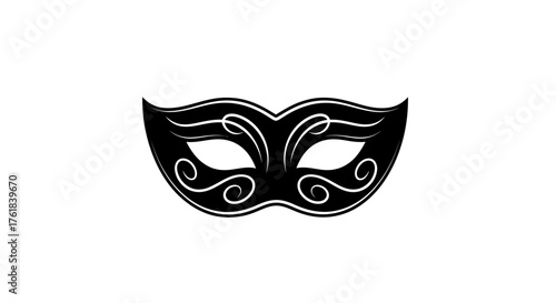 Ornate Black Masquerade Mask with Swirling Decorative Patterns.