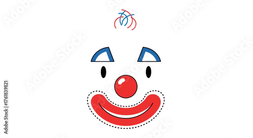 Whimsical Clown Face with Red Nose and Smiling Mouth.