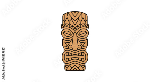 Carved Wooden Tiki Mask with Intricate Geometric Patterns and Traditional Design.
