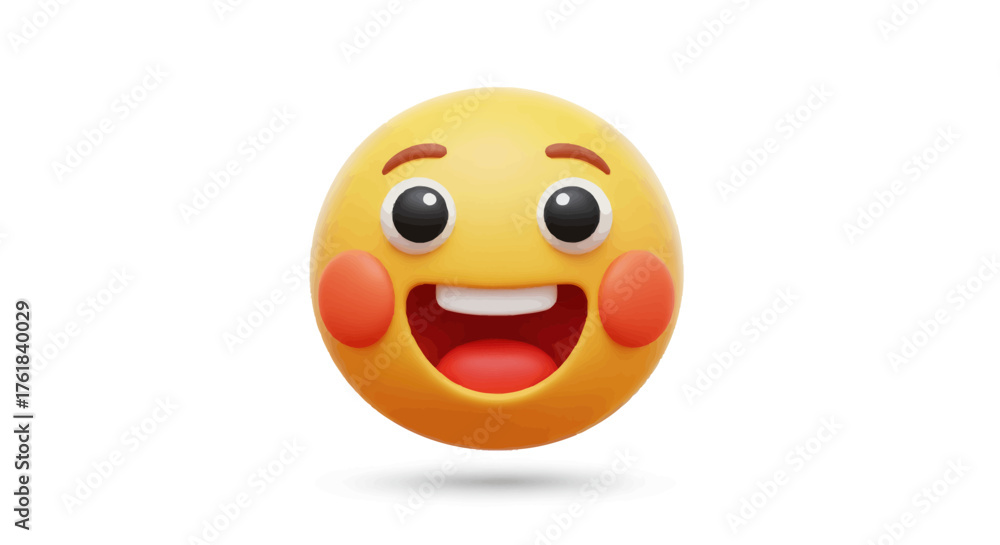 Fototapeta premium Cheerful Yellow Emoji with Wide Smile and Blushing Cheeks.