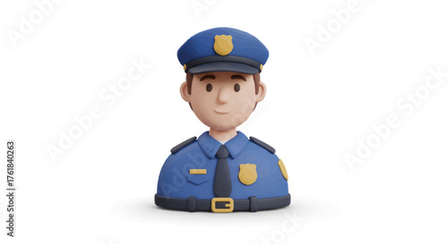 Cute 3D Cartoon Police Officer Bust Avatar with Blue Uniform and Cap.