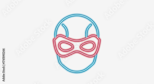 Superhero Mask Outline with Blue Head and Red Eye Mask.