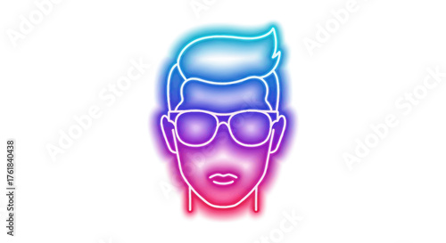 Neon Silhouette of a Man Wearing Sunglasses.