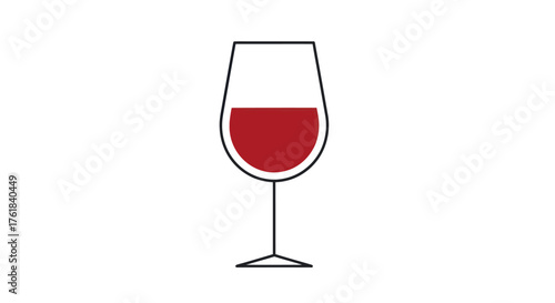 Minimalist Wine Glass Illustration with Red Wine.