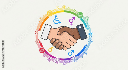 Handshake between two people symbol of inclusion, diversity, equality, acceptance and social responsibility