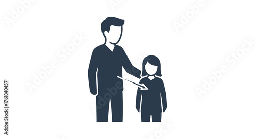 Adult Man Guiding Young Child Flat Icon Illustration.