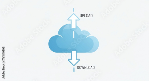 Cloud with upload and download arrows, representing data transfer and storage in modern technology