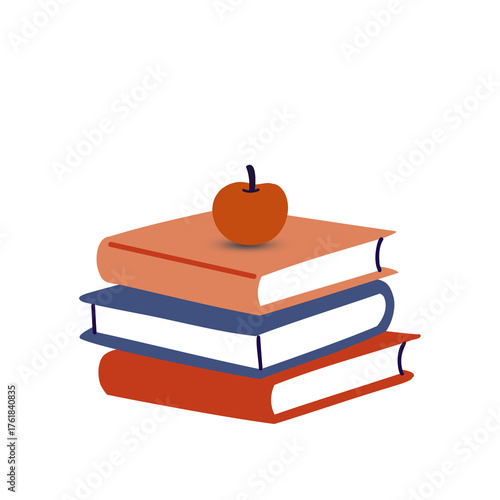 stack of books with a red apple