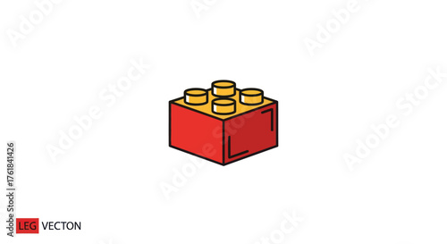 Single red plastic toy building block with four yellow studs.