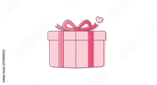 A charming pink gift box tied with a ribbon and a small heart.