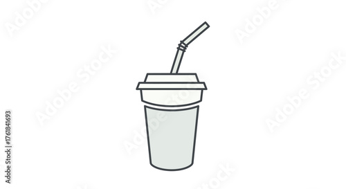 Simple Line Art Illustration of a Disposable Drink Cup with Straw.