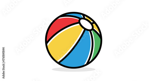 Colorful Beach Ball with Black Outline Red Yellow Blue and Green Panels.