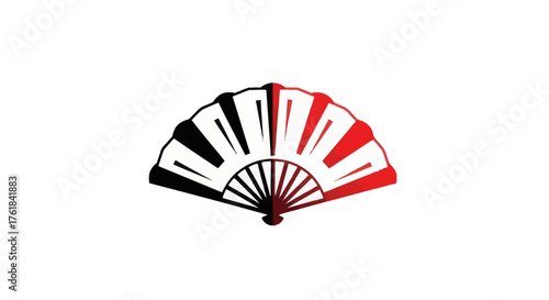 Stylized Black and Red Hand Fan Graphic Design.