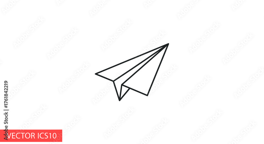Fototapeta premium Simple Line Drawing of a Paper Airplane in Flight.