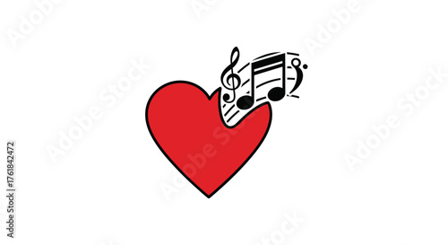 Red Heart with Musical Notes Illustration Love of Music Concept.