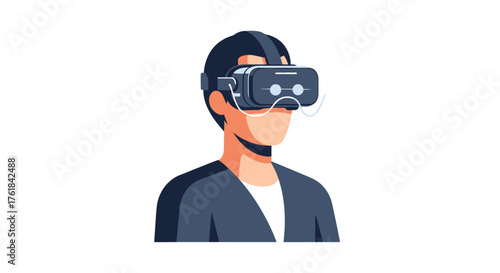 Man Wearing Virtual Reality Headset for Immersive Digital Experience.