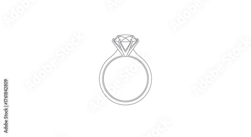 Elegant Diamond Engagement Ring Outline on White Background.